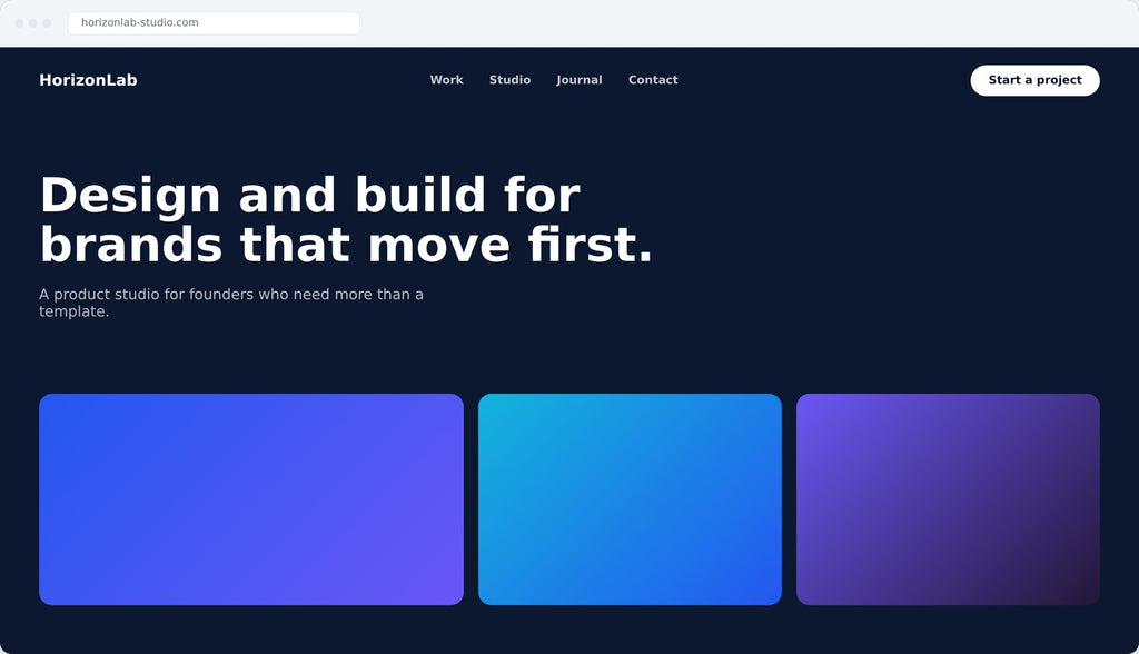 Example premium custom website homepage - dark studio style