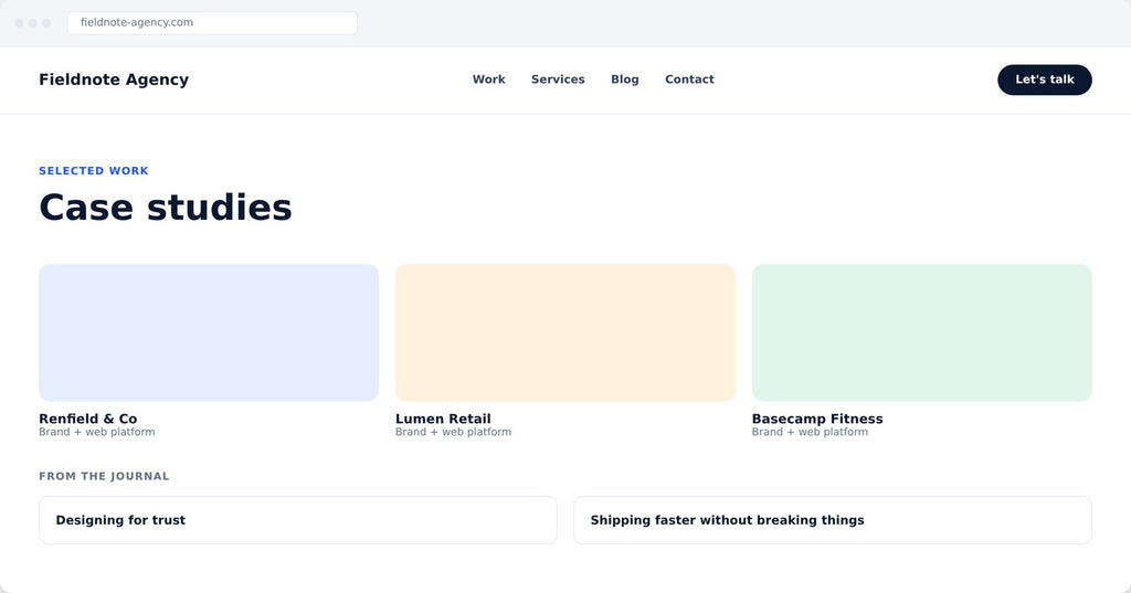 Example premium custom website homepage - agency case studies style