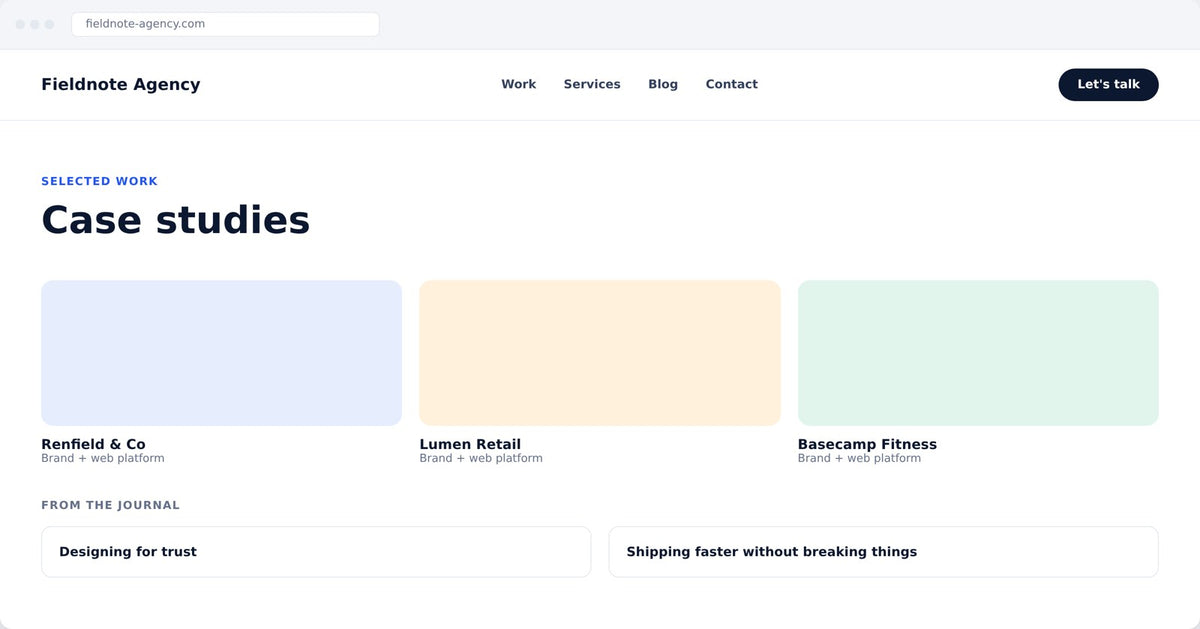 Example premium custom website homepage - agency case studies style