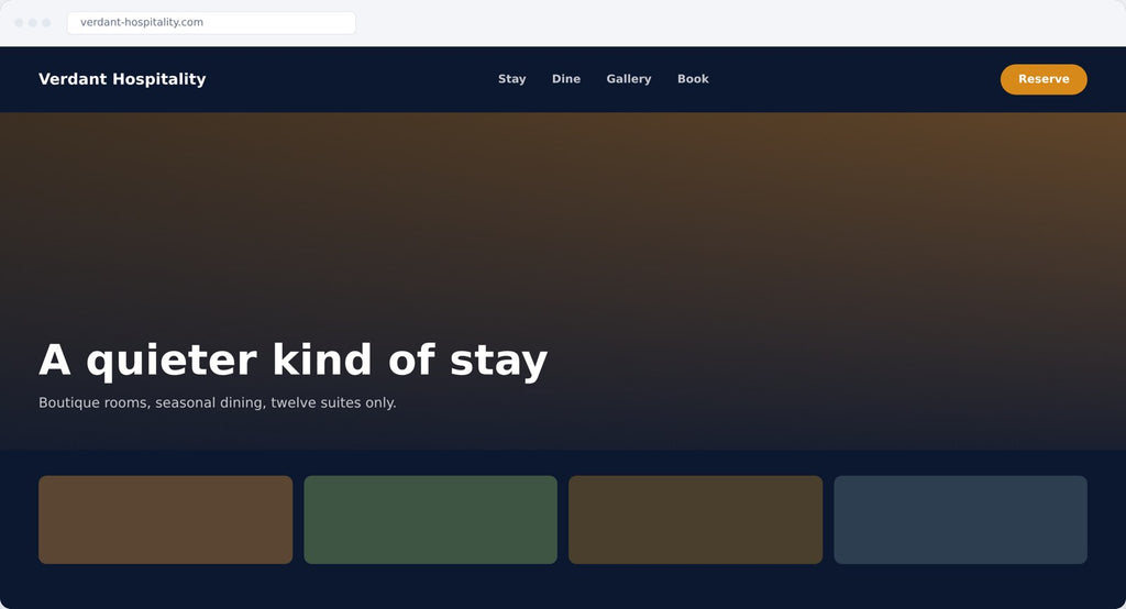 Example premium custom website homepage - hospitality style