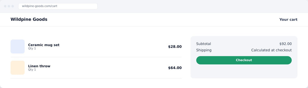 Example ecommerce cart page