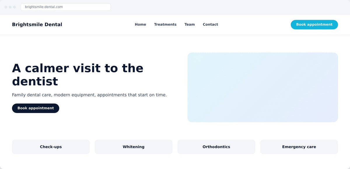 Example simple business website homepage - clinic style