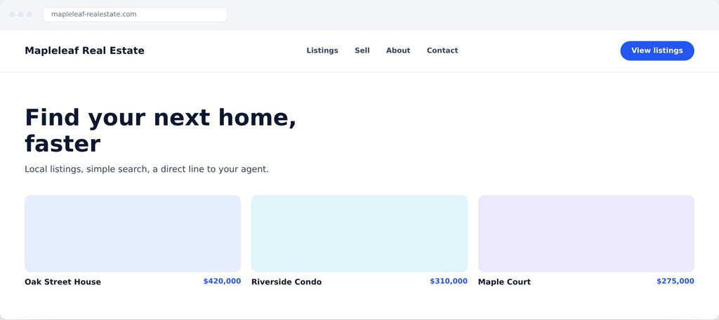 Example simple business website homepage - real estate listings style